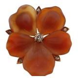 JEWELRY. 18kt Gold, Carnelian and Diamond Brooch.