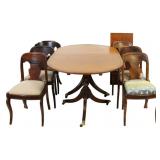 19th C Mahogany Banded Table and Chairs.