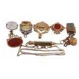 JEWELRY. 14kt Gold Fob Chain and (8) Fobs.