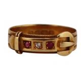JEWELRY. English 18ct Gold, Ruby and Diamond Ring.