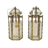 Vintage Pair Of Brass Lantern Style Chandeliers.