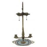 Antique Bronze Champleve Candle Holder Lamp.