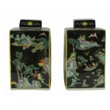Pair of Chinese Famille Noir Lidded Jars.