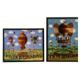 2 x UNSIGNED French Oil Balloon Paintings.