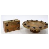 (2) Banded Agate and Brass Objects.