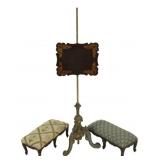 Antique Fire Screen Together with 2 Louis XV