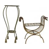 Midcentury Gilt Metal Plant Stand & Bench.
