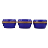 (3) Oval Blue Opaline Glass Boxes.