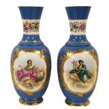 Large Antique Pair of Sevres Style Porcelain Vase.