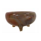 Chinese Carved Agate Footed Bowl with Foo