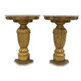 Vintage Pair of Carved Pineapple Marbletop Side