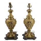 Antique Pair of Gilt Bronze Ornate Urns as Lamps.