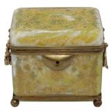 Antique 19th C Lemon Colored Glass Box with Gilt