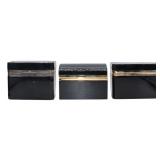 (3) Black Opaline Glass Boxes with Gilt Metal