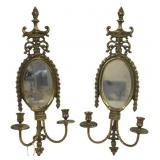 Antique Pair of Adams Style Brass Mirror Back