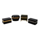 (3) Black Opaline Glass Boxes and (1) Translucent