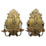 Pair of Brass Sconces Depicting Ancient Figures.