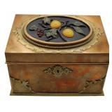 Antique Hinged Brass Box with Inlaid Hardstone