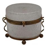 Pale Pink Opaline Glass Box with Gilt Bubbles.