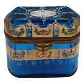 19th C Enamel and Gilt Decorated Blue Glass Hinged