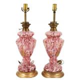 Midcentury Pair of Murano Style Glass Lamps.
