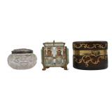 (3) Cut Glass Boxes with Metal Mounts.
