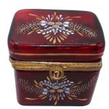 Enamel Decorated Ruby Red Glass Box.