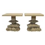 Midcentury Pair of Carved Wood Side Tables.