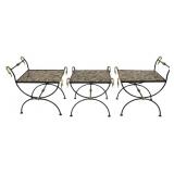 3 Piece Enameled & Gilt Metal Neoclassical Bench.
