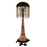 Tall Bohemian Glass Lamp with Bejeweled Shade &