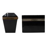 (2) French Black Opaline Glass Boxes with Metal