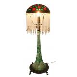 Tall Bohemian Glass Lamp With Bejeweled Shade and
