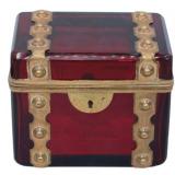 Brass Mounted Cranberry Glass Box.