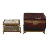 (2) 19th C Bohemian Glass Boxes with Metal Mounts.