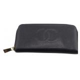 COUTURE. Chanel CC Black Caviar Leather Wallet.