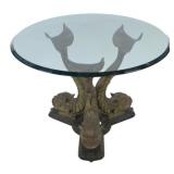Vintage Bronze Dolphin Base Table with Glass Top.