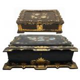 (2) Antique Papier Machier Sewing Box with Mother