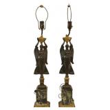 Pair of Bronze & Ormolu "Winged Victory" Lamps.