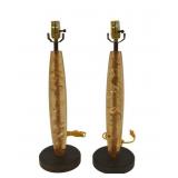 Pair of "Cracked Ice" Resin Lamps with Bronze