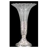 SILVER. 19th C Reposse .800 Silver Trumpet Vase