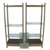 Pr of Modernist Metal Etageres with Glass Shelves.