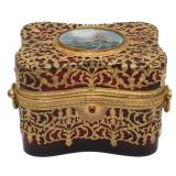 Antique Gilt Bronze Mounted Cranberry Glass Box.