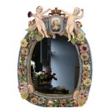 MEISSEN Ornate Porcelain Mirror with Flowers.