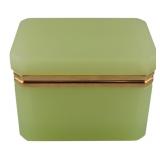 French Lime Green Opaline Glass Box with Gilt