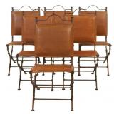 (6 Vintage Patinated Metal Savonarola Style Chairs