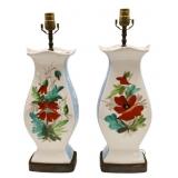 Pair of Old Paris Porcelain Floral Lamps.