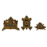 (3) Piece Enamel and Bronze Desk Set.