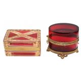 19th C Bronze Mounted Cranberry Glass Box and Red