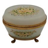 French Oval Opalescent Glass Box of Floral Motif.