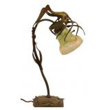 Art Nouveau Gilt Metal Table Lamp & Favrile Shade.